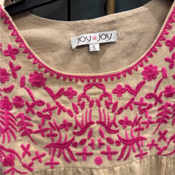 Joy Joy Embroidered Boho Peasant Top Pink Floral Stitching Size S - Picture 3 of 3
